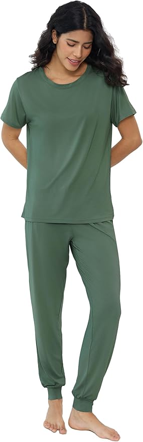 Women's Bamboo Pants Pajama Set - Short Sleeve - 2 Piece