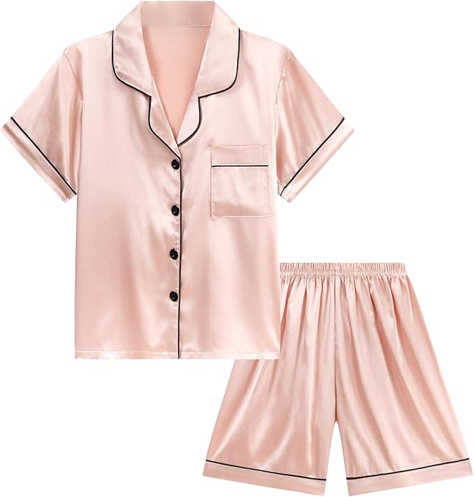 Satin Pajama Set - Short Sleeve - 2 Piece