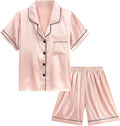 Satin Pajama Set - Short Sleeve - 2 Piece