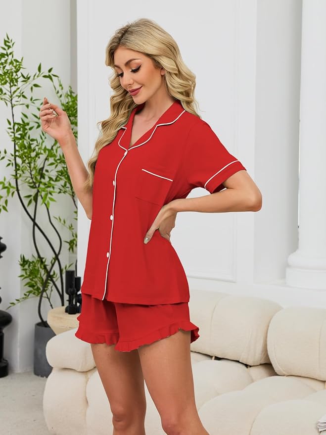 100% Cotton Shorts Pajama Set - Short Sleeve - 2 Piece