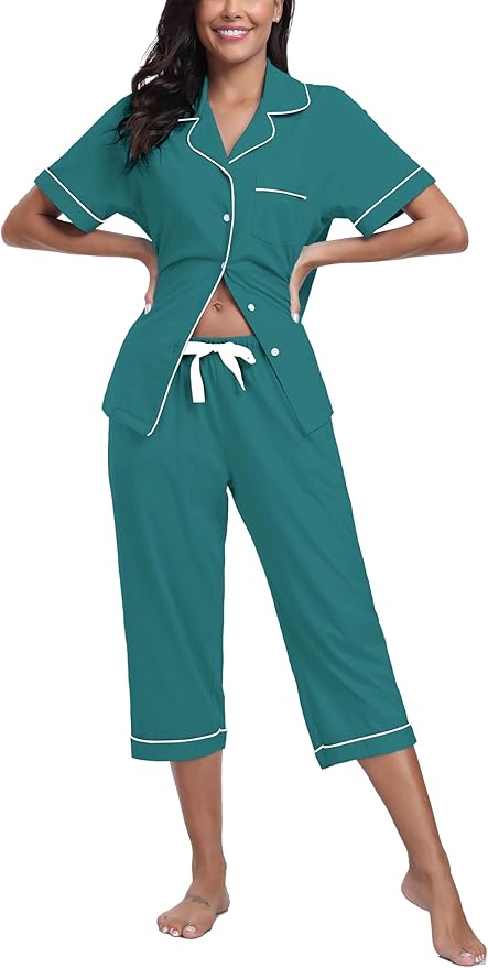 Women's 100% Cotton Capri Pajama Set - Short Sleeve - 2 Piece