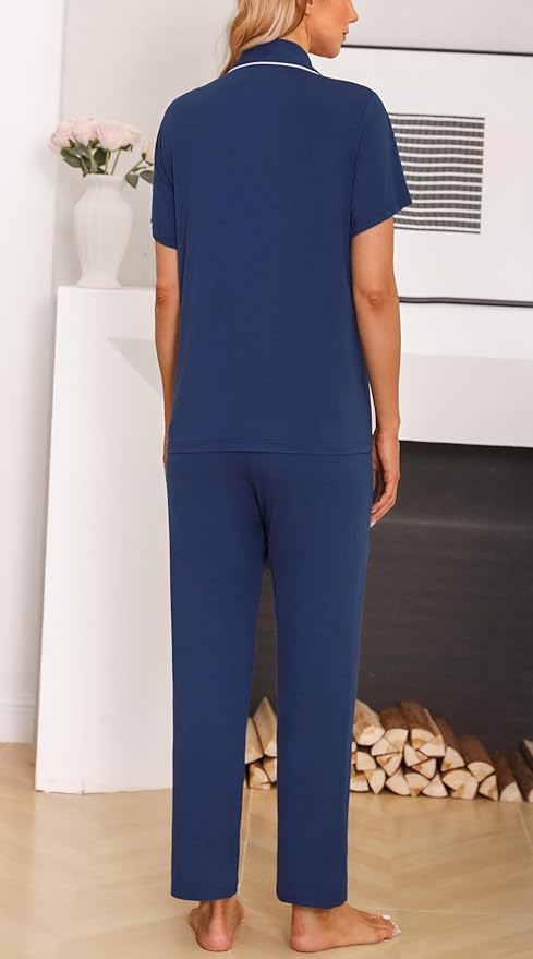Women's Pants Pajama Set - Short Sleeve - 2 Piece