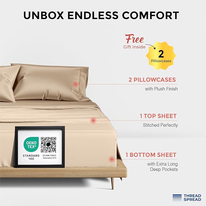 Bed Sheet Set - Queen - 17 in Deep Pocket - 4 Piece