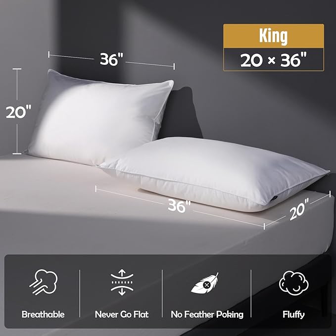 100% Cotton Bed Pillow - King - 2 Pack