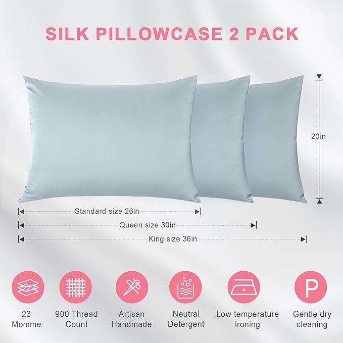 Mulberry Silk Cooling Pillowcase Set - Standard - 2 Pack