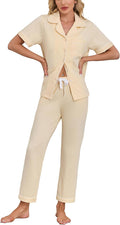 Women's 100% Cotton Pants Pajama Set - Short Sleeve - 2 Piece