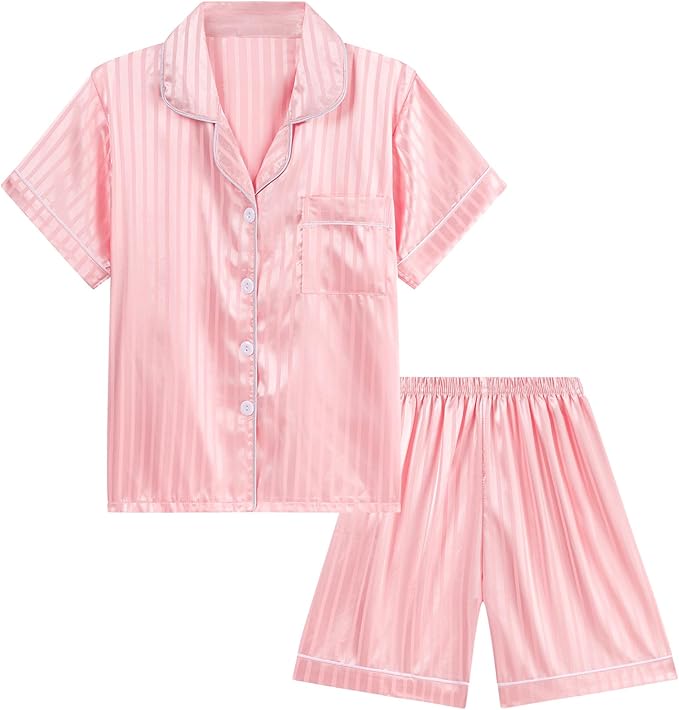 Satin Pajama Set - Short Sleeve - 2 Piece