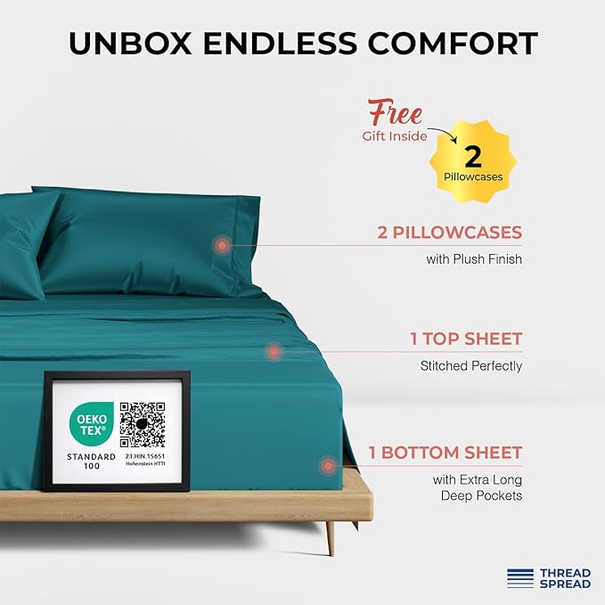 Bed Sheet Set - Queen - 17 in Deep Pocket - 4 Piece