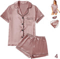 Satin Pajama Set - Short Sleeve - 4 Piece