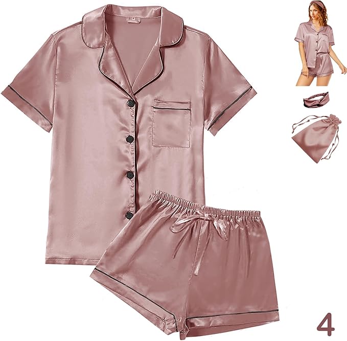 Satin Pajama Set - Short Sleeve - 4 Piece