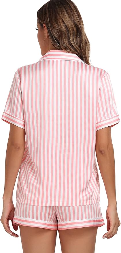 Women's Satin Pajama Set - Short Sleeve - 2 Piece