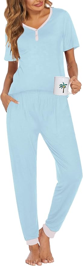 Women's Pants Pajama Set - Short Sleeve - 2 Piece