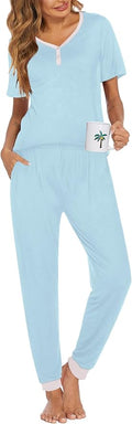 Women's Pants Pajama Set - Short Sleeve - 2 Piece