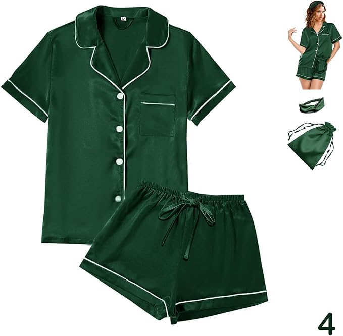 Satin Pajama Set - Short Sleeve - 4 Piece