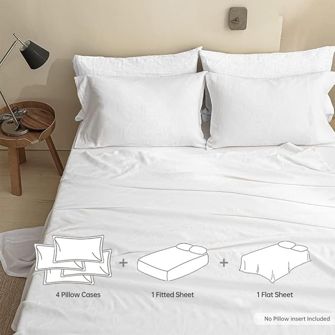 Linen Bed Sheet Set - King - 6 Piece