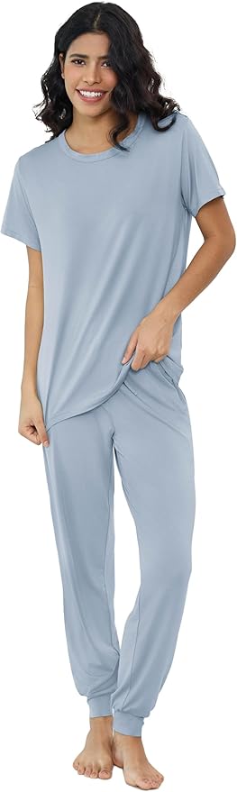 Women's Bamboo Pants Pajama Set - Short Sleeve - 2 Piece