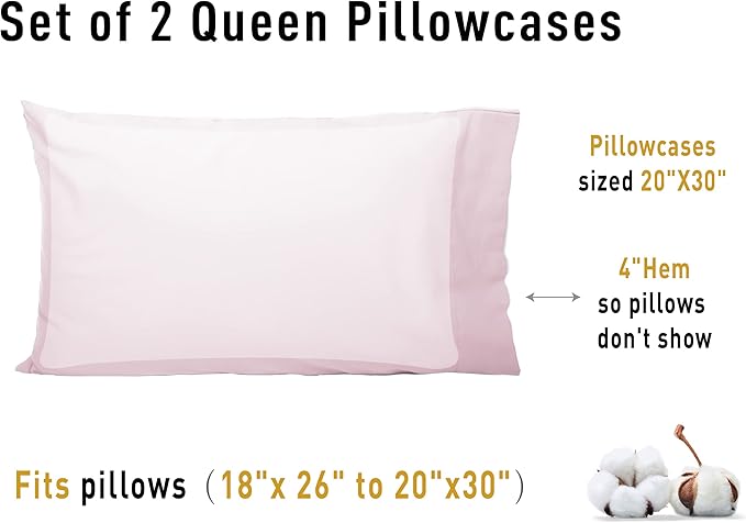 100% Cotton Pillowcase Set - Queen - 20 x 30 in - 2 Piece