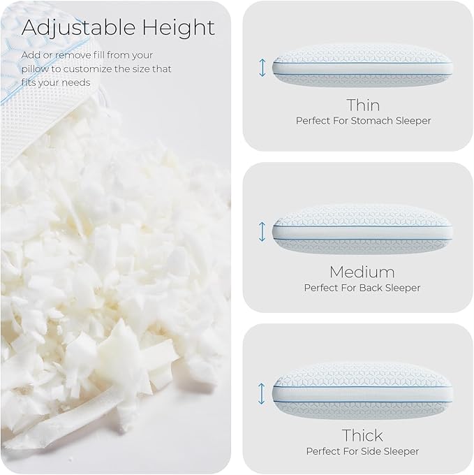 Memory Foam Cooling Bed Pillow - Queen - 2 Piece