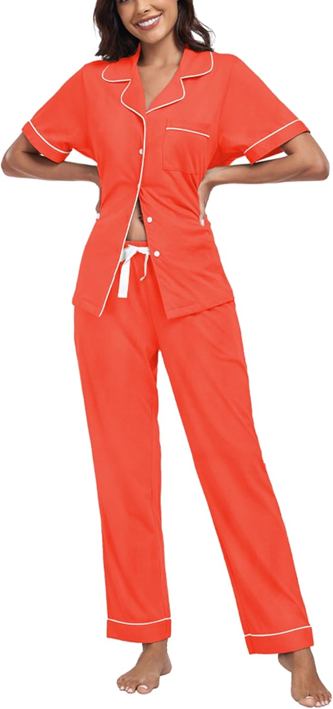 Women's 100% Cotton Pants Pajama Set - Short Sleeve - 2 Piece