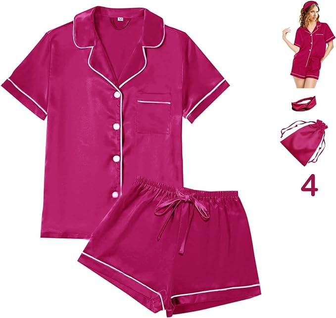 Satin Pajama Set - Short Sleeve - 4 Piece