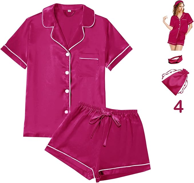 Satin Pajama Set - Short Sleeve - 4 Piece