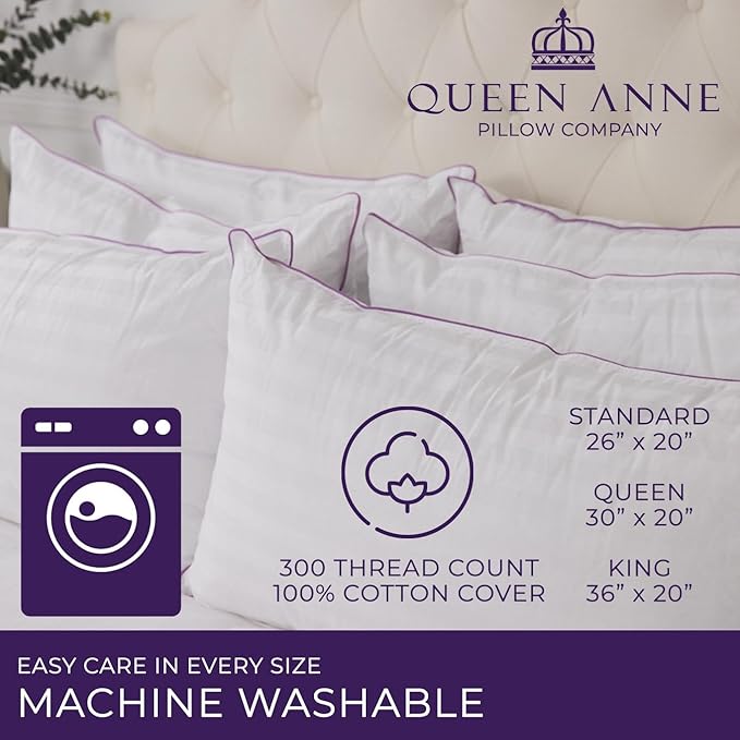 Down Alternative Hypoallergenic Bed Pillow - Queen - 2 Pack