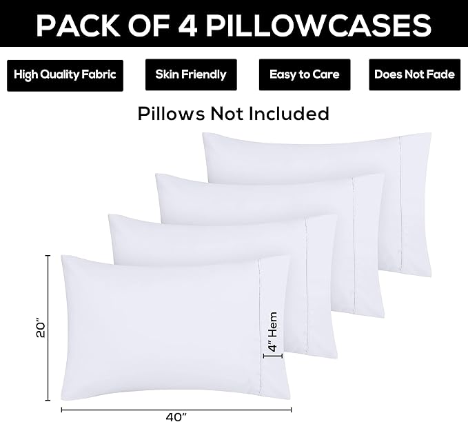 Microfiber Pillowcase Set - King - 20 x 40 in - 4 Pack