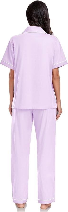 Women's 100% Cotton Pants Pajama Set - Short Sleeve - 2 Piece