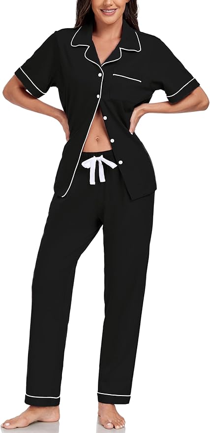 Women's 100% Cotton Pants Pajama Set - Short Sleeve - 2 Piece