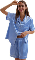 Women's Satin Pajama Set - Short Sleeve - 2 Piece