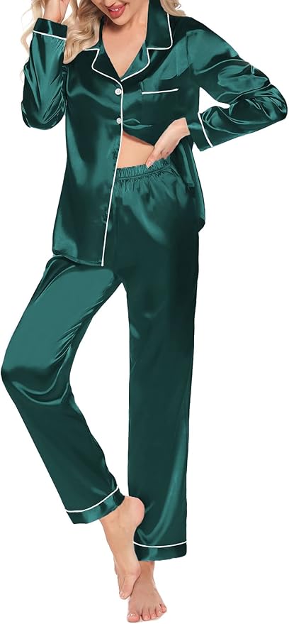 Women's Satin Pajama Set - Long Sleeve - 2 Piece