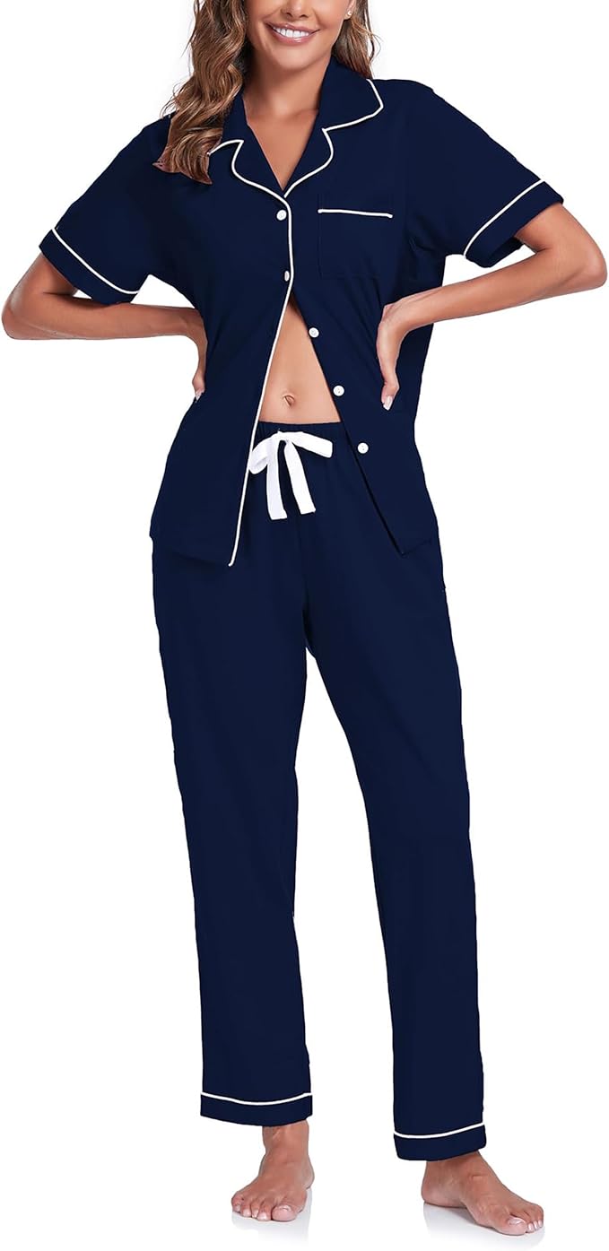 Women's 100% Cotton Pants Pajama Set - Short Sleeve - 2 Piece