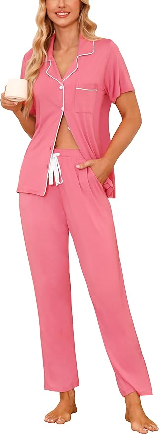 Women's Pants Pajama Set - Short Sleeve - 2 Piece