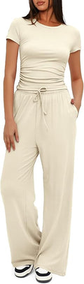 Women's Loungewear Set - Short Sleeve - Pants - 2 Piece