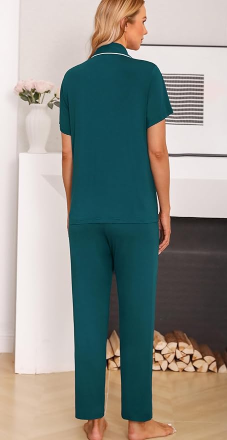 Women's Pants Pajama Set - Short Sleeve - 2 Piece