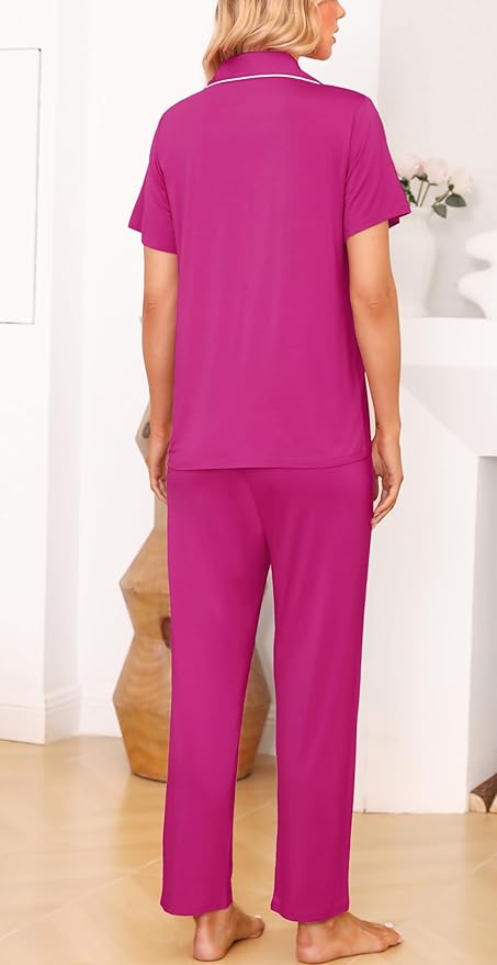 Women's Pants Pajama Set - Short Sleeve - 2 Piece
