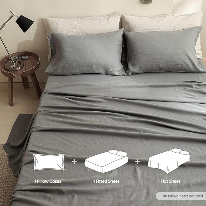 Linen Bed Sheet Set - Twin - 3 Piece