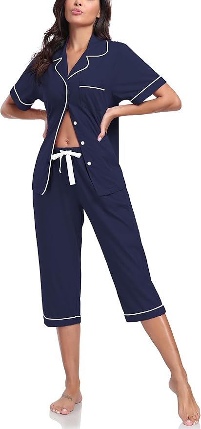 Women's 100% Cotton Capri Pajama Set - Short Sleeve - 2 Piece