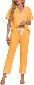Women's 100% Cotton Pants Pajama Set - Short Sleeve - 2 Piece