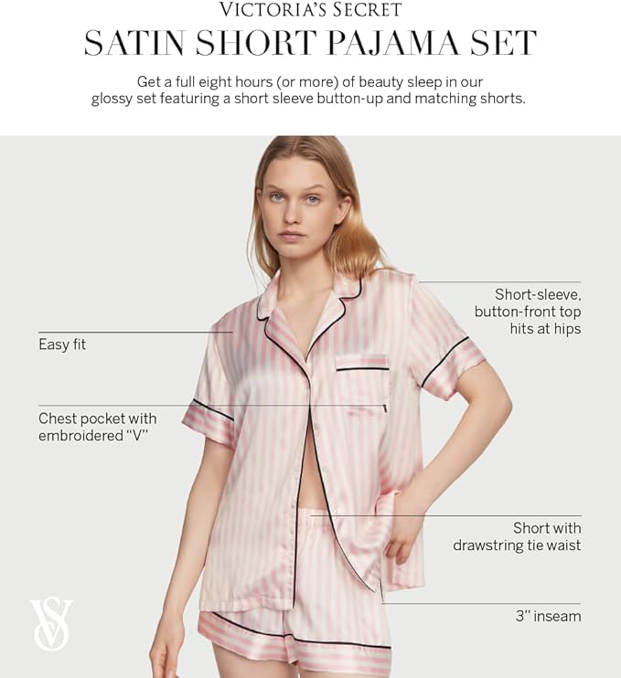 Women's Satin Shorts Pajama Set - Short Sleeve - 2 Piece