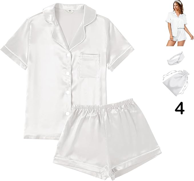 Satin Pajama Set - Short Sleeve - 4 Piece