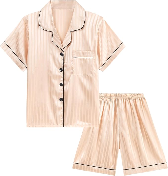 Satin Pajama Set - Short Sleeve - 2 Piece