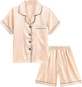Satin Pajama Set - Short Sleeve - 2 Piece