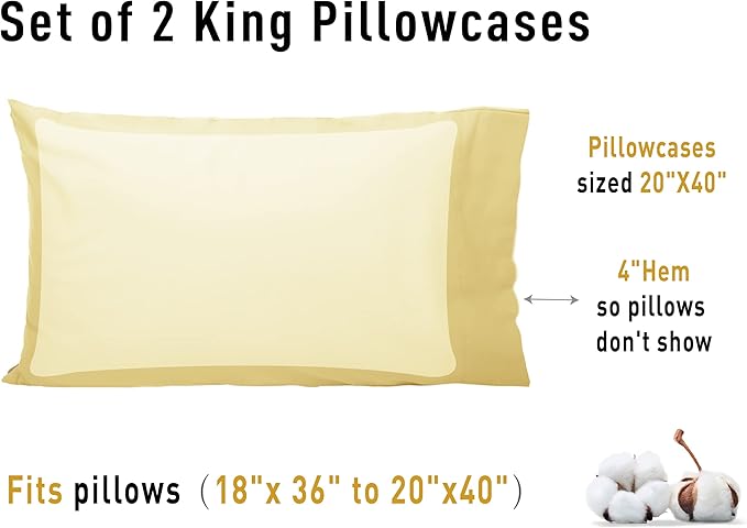 100% Cotton Pillowcase Set - King - 20 x 40 in - 2 Piece