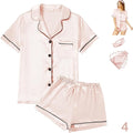 Satin Pajama Set - Short Sleeve - 4 Piece