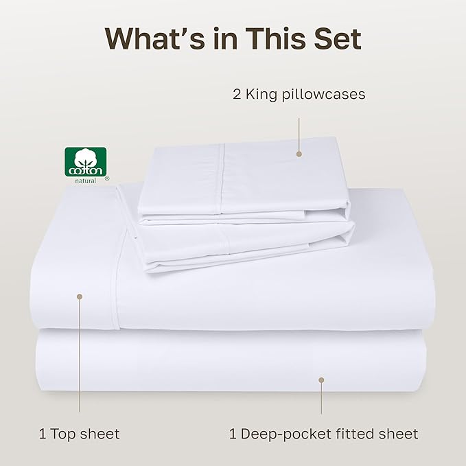 100% Cotton Bed Sheet Set - King - 4 Piece