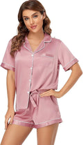 Women's Satin Pajama Set - Short Sleeve - 2 Piece