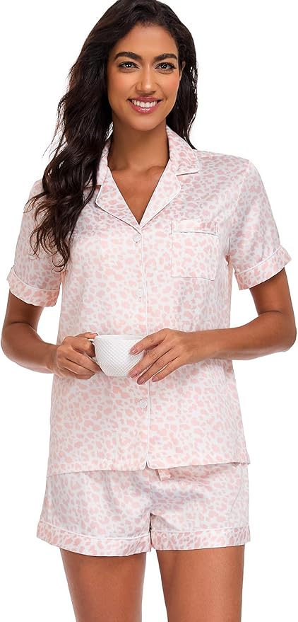 Women's Satin Pajama Set - Short Sleeve - 2 Piece