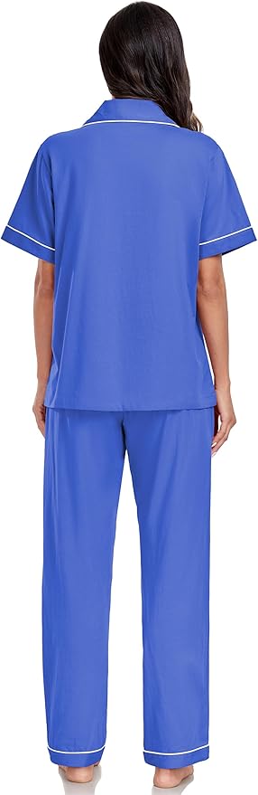 Women's 100% Cotton Pants Pajama Set - Short Sleeve - 2 Piece