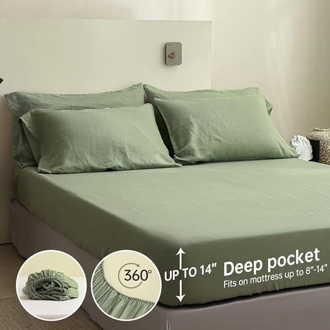 Linen Bed Sheet Set - Queen - 6 Piece